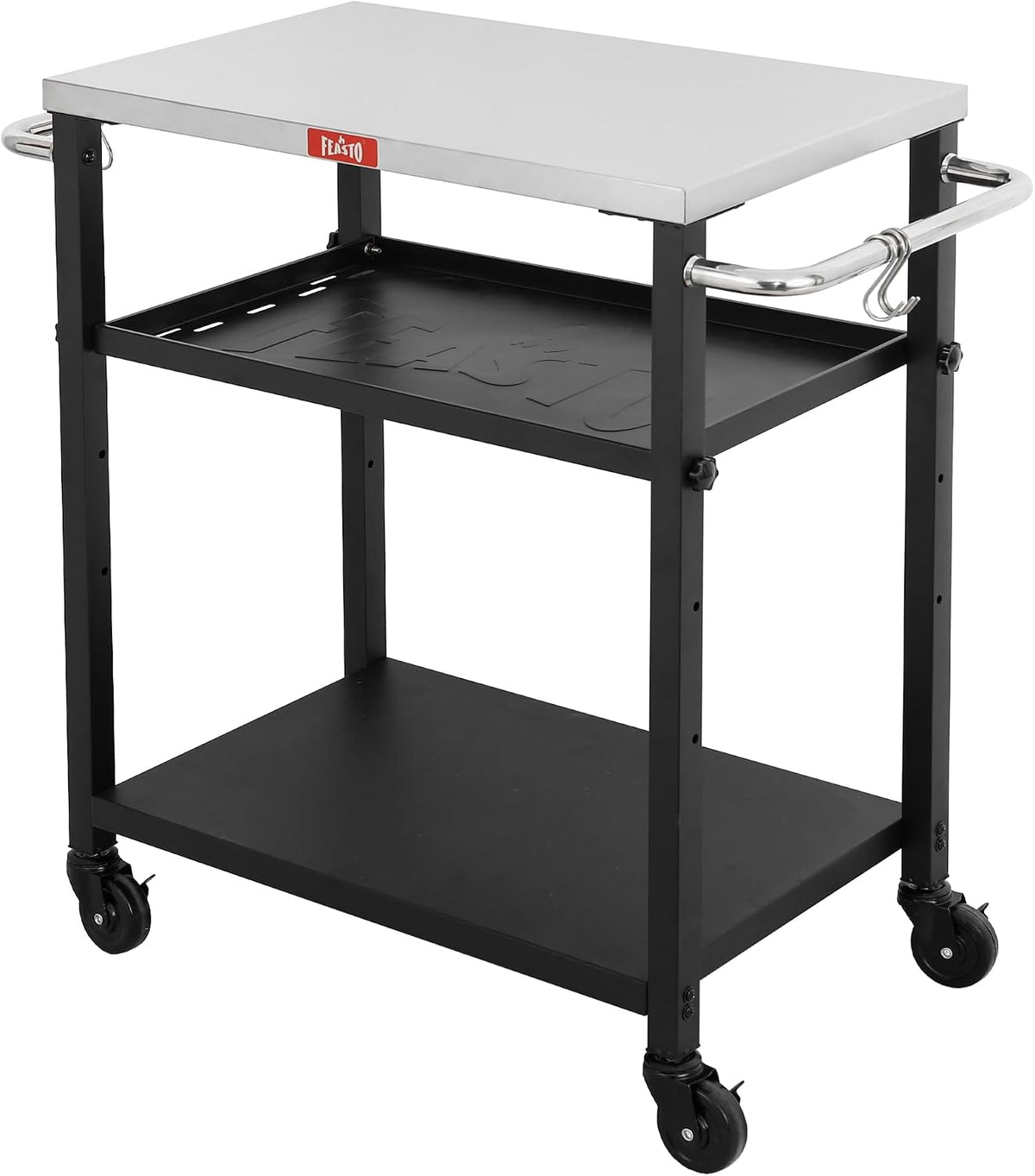 Pizzaoven Feasto Grilltafel, met 3 planken, pizza-ovenstandaard, met verstelbare plank, beweegbare pizza-oventafel grillwagen, voor buiten, met wielen