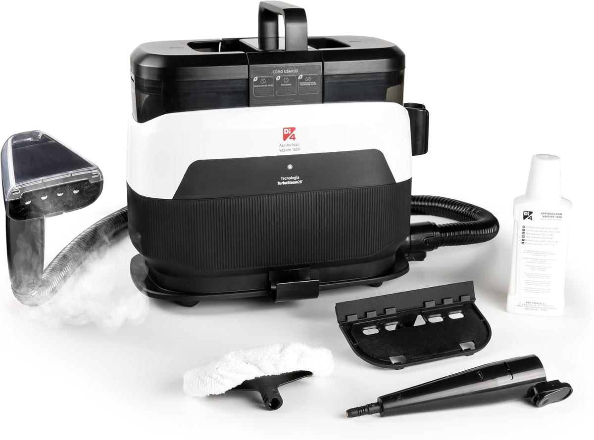 Di4 Stoomreiniger Aspiroclean Vapore 1650, 1650W Vermogen, Heetwater- en Stoomfunctie, Dubbel Reservoir, voor Bank, Tapijten, Bekleding en Auto