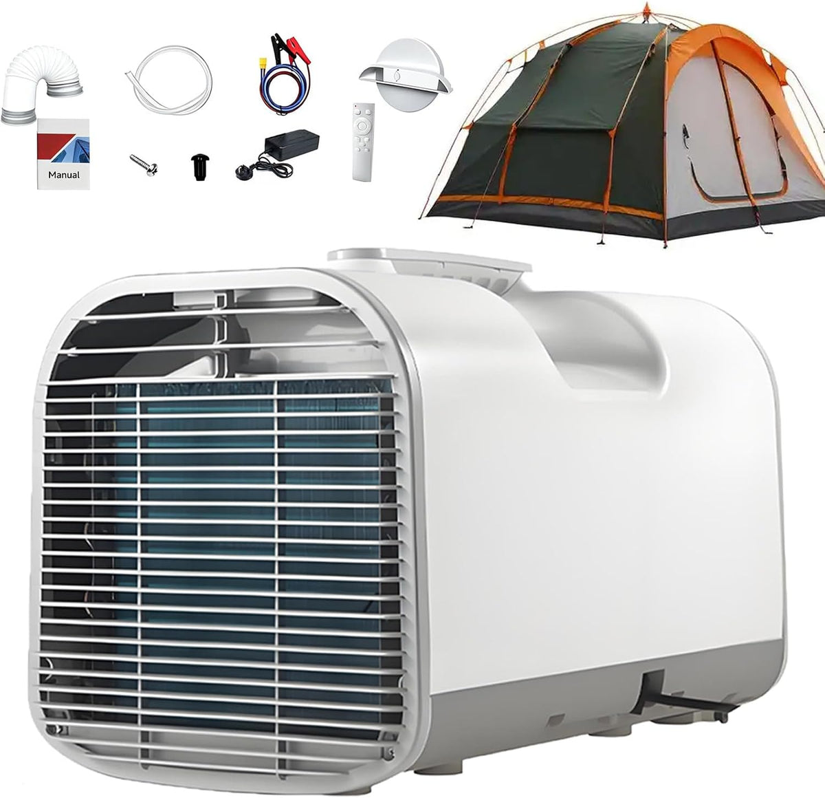 Ofyphth Mobiele airco, 5100 BTU 2-in-1, stille 400W-campingairco, 12-uurstimer, voor tent en camper/caravan. S01, geschikt, voor campers/caravans